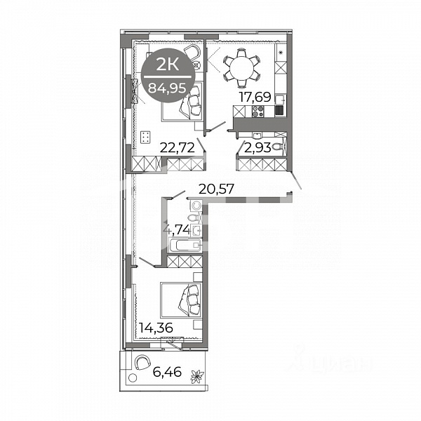 2-комн. квартира, 84,95 м² в ЖК «Клубный дом 905»