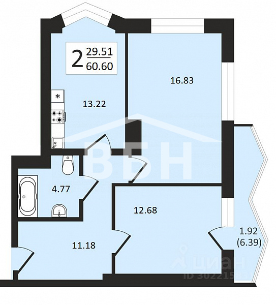  2-комн. квартира, 60,6 м² в ЖК «Квартал Мечты»