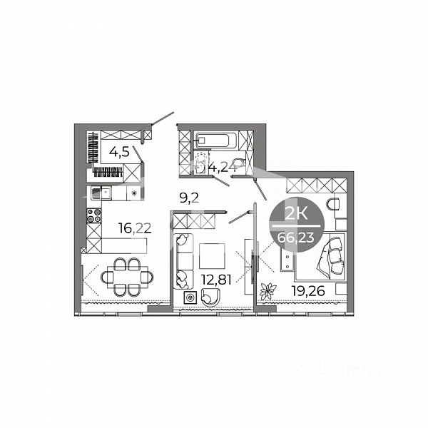 3-комн. квартира, 66,23 м² в ЖК «Клубный дом 905»