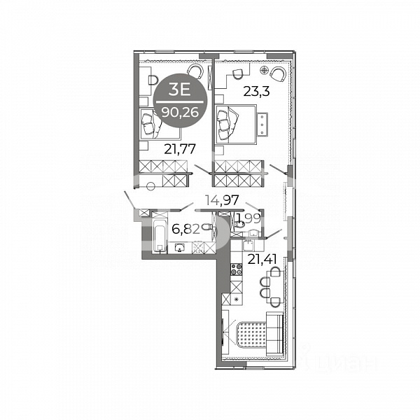 3-комн. квартира, 90,26 м² в ЖК «Клубный дом 905»