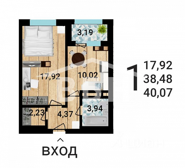 1-комн. квартира, 40,17 м² в ЖК «Никитин»